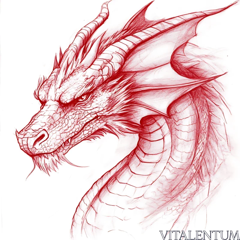 AI ART Dragon Head Sketch in Red