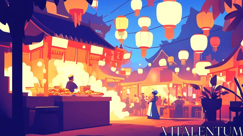 AI ART Stylized Asian Market at Night