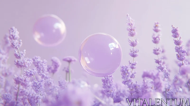 Purple Lavender Field and Bubbles AI Image