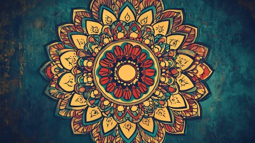 Symmetrical Mandala Art on Teal Backdrop