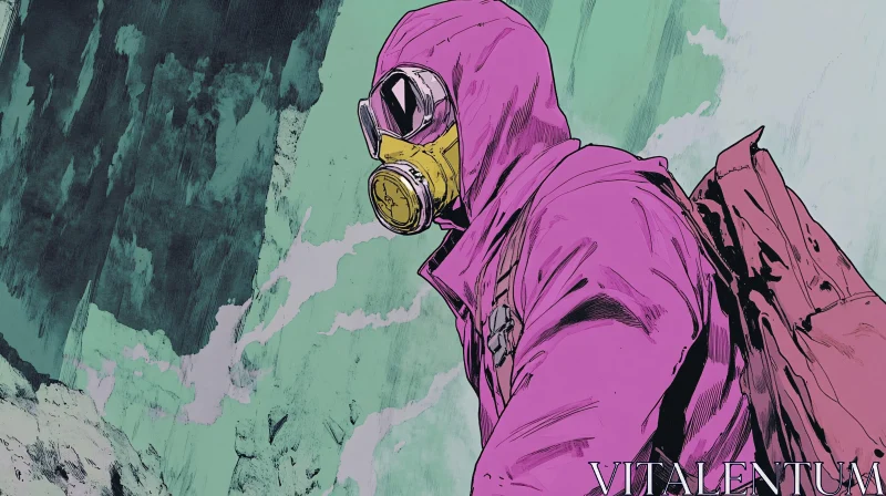 Hooded Figure with Gas Mask AI Image
