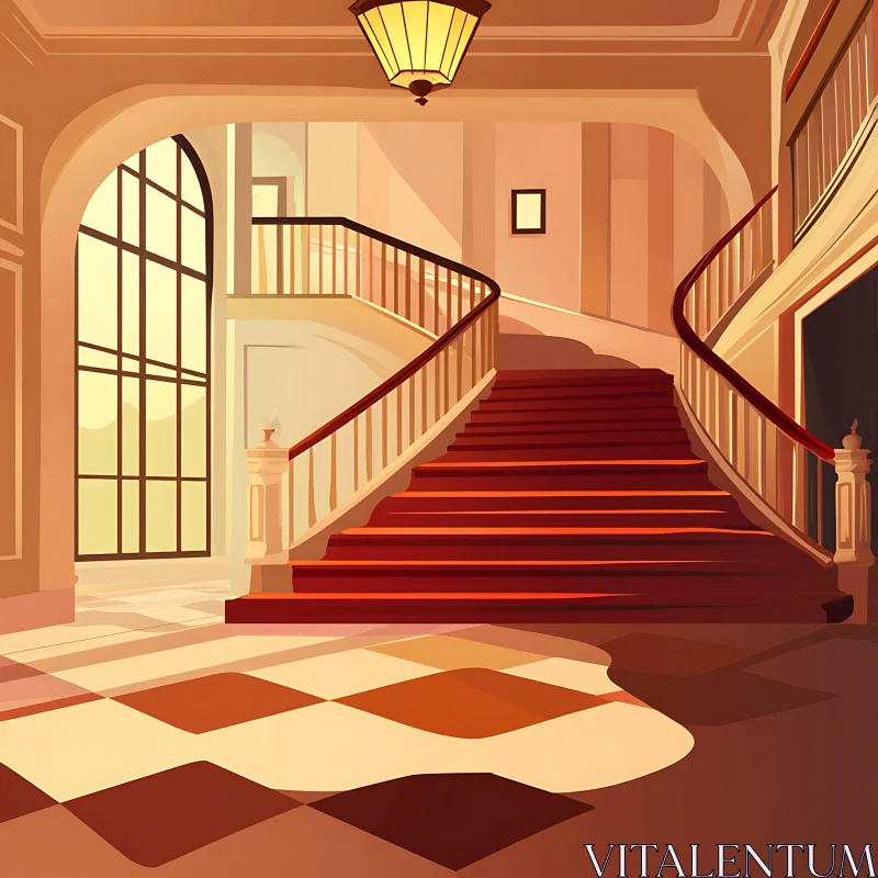 Sophisticated Staircase and Hallway Architecture AI Image