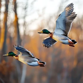 Mallards Gliding Through the Autumn Air