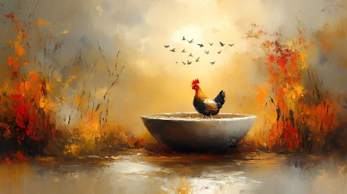 Rooster in an Abstract Autumn Setting