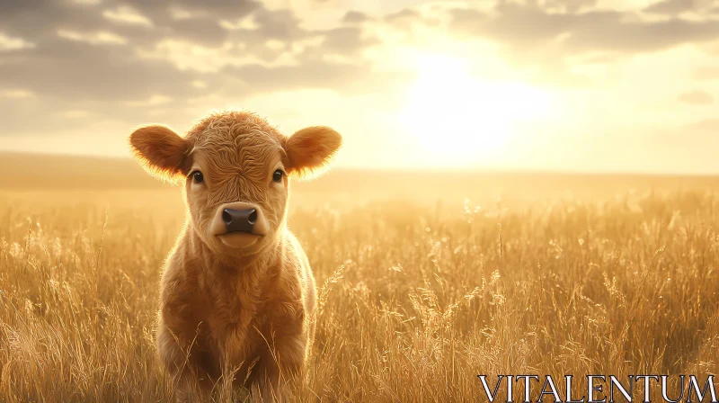 Young Calf at Sunset AI Image