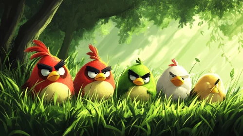 Cartoon Birds in the Meadow