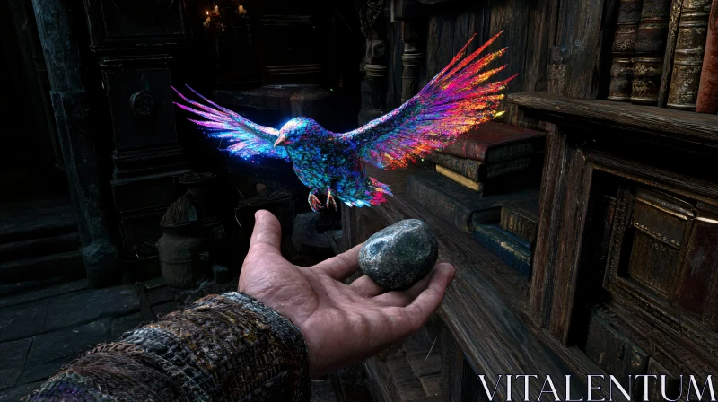 AI ART Mystical Bird and Stone Image