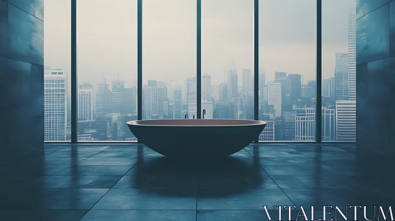 Elegant Bathroom Overlooking Urban Skyline AI Image