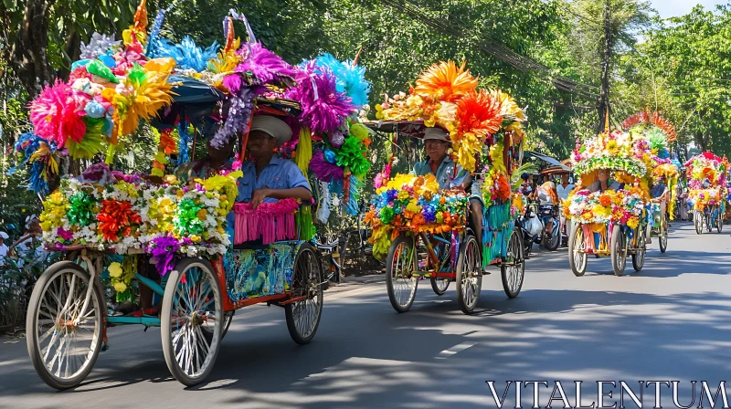 Vibrant Rickshaw Procession AI Image