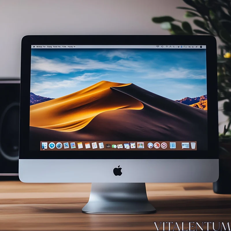 Modern iMac Workspace with Scenic Desktop Background AI Image