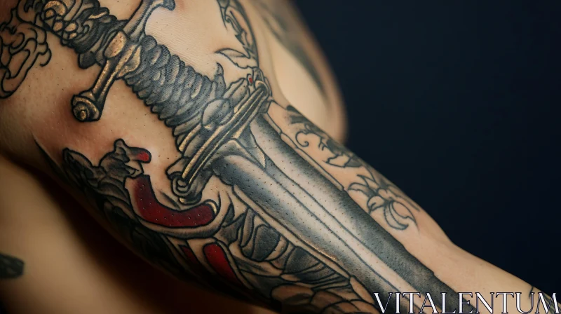 AI ART Detailed Sword Tattoo Close-up