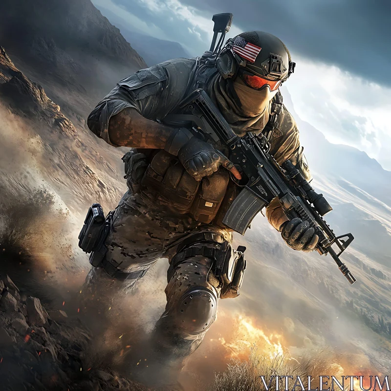 AI ART Military Soldier in Arid Landscape