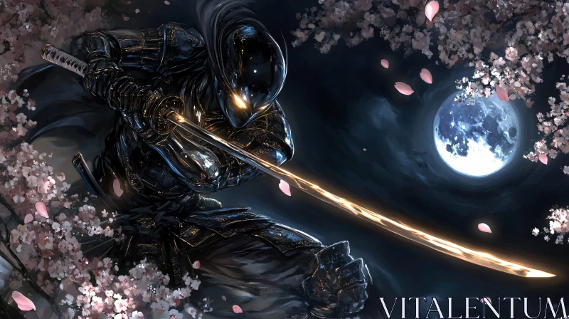 AI ART Moonlit Ninja with Sword