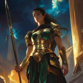 Golden Armor Elf Warrior with Spear