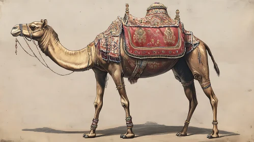 Decorated Camel in Desert