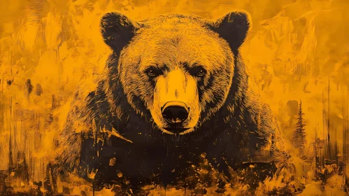 Bear Illustration on Orange Canvas