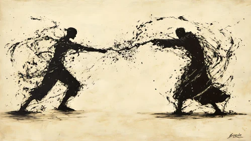 Abstract Ink Fight: Silhouettes in Conflict