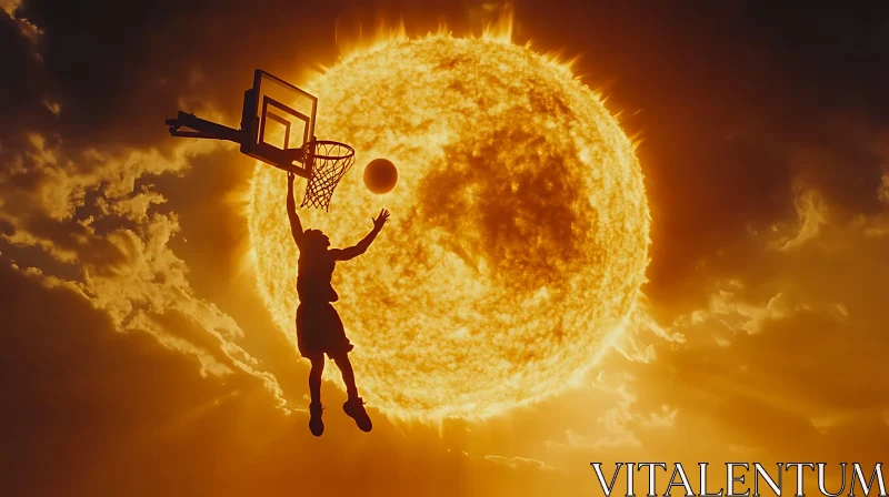 Silhouette Basketball Player with Sun Background AI Image