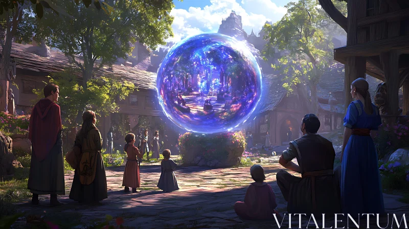 Village Gathering: The Magic Orb AI Image