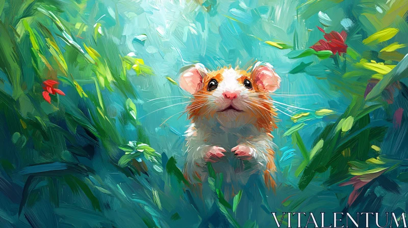 Hamster in Artistic Foliage AI Image