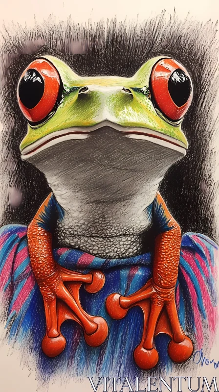 AI ART Vivid Frog Artwork with Red Eyes and Orange Limbs