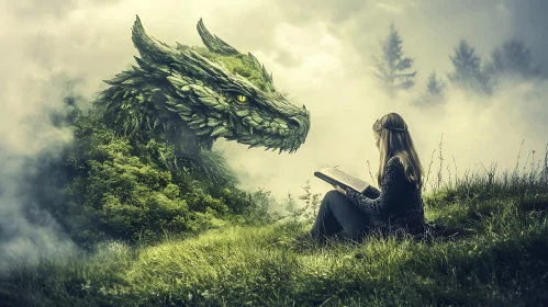 Fantasy Scene: Girl and Dragon