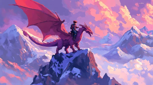 Boy and Dragon Above the Clouds