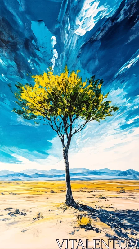 AI ART Lonely Tree in a Desert Scene