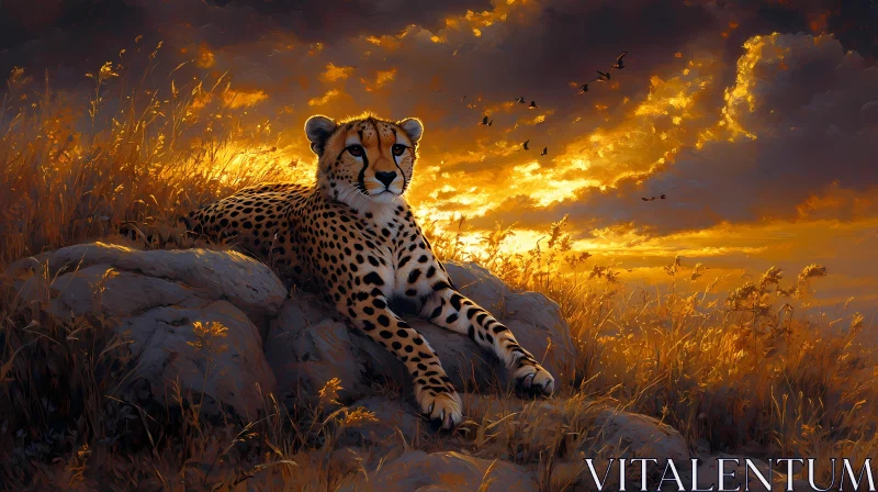 Cheetah in Golden Savannah AI Image