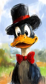 Cartoon Duck in Red Bow Tie Art