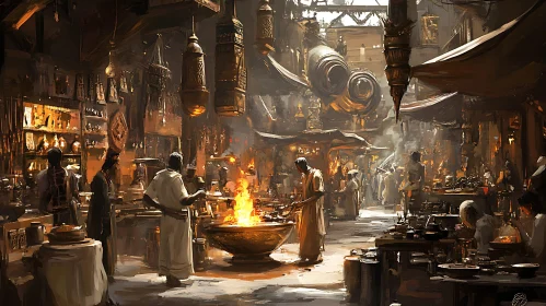 Warm-Toned Market Scene with People