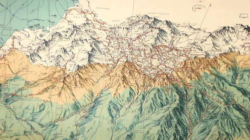 Antique Mountain Range Topographic Map