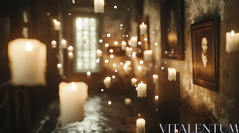 Floating Candles in Historic Hallway AI Image