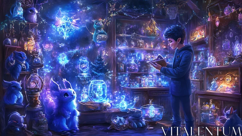 AI ART Boy Reading Book in Magical Shop