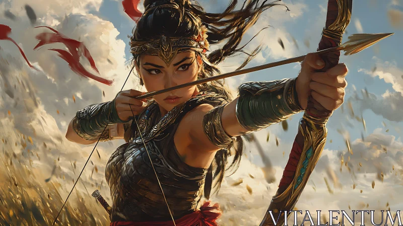 Female Warrior with Bow and Arrow AI Image