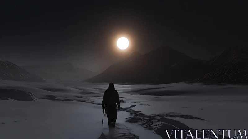 Moonlit Mountain Journey AI Image