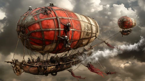 Skull Airship in Cloudy Sky