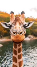Giraffe Headshot in Autumn Nature