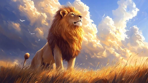 Regal Lion Amidst Golden Grasses