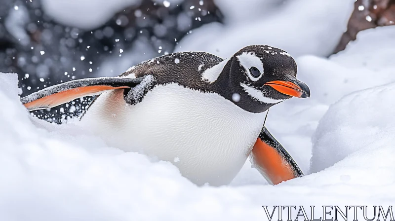 Gentoo Penguin Amid Snowflakes AI Image