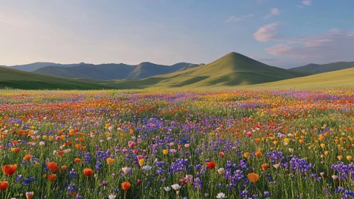 Vibrant Wildflower Meadow with Green Hills