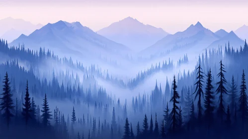 Misty Forest with Mountain Background