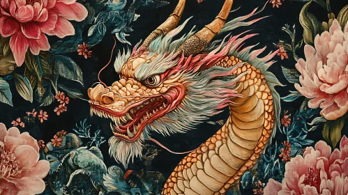 Golden Dragon with Pink Peonies