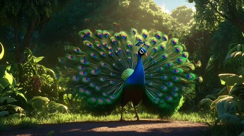 Peacock's Colorful Plumage in Natural Habitat