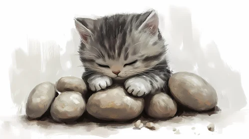 Serene Kitten with Soft Stones