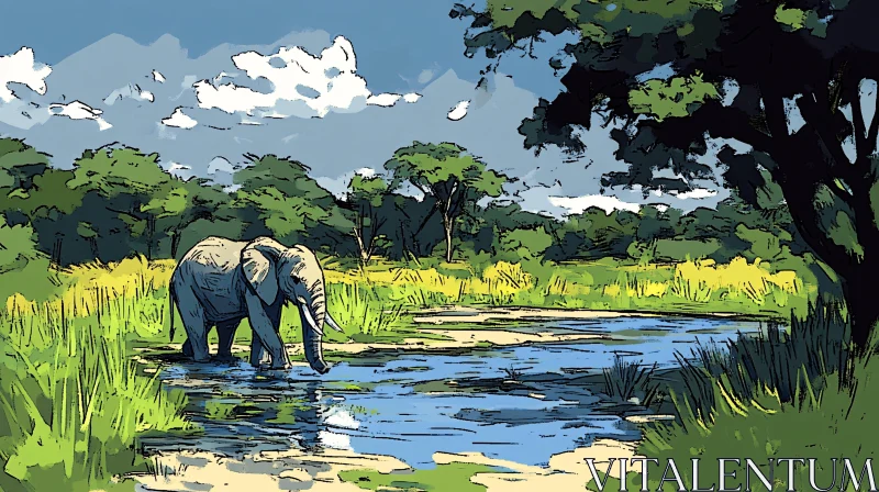 Savannah Elephant Scene AI Image