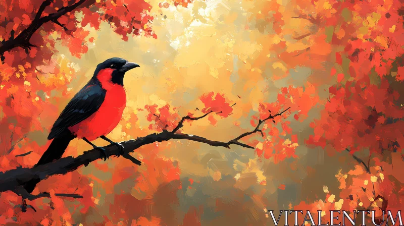 Autumn Bird Perched on Branch AI Image