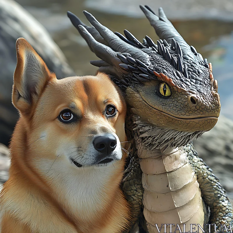 AI ART A Dog and Dragon Together