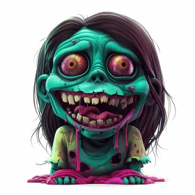 Realistic Cartoon Zombie Girl Illustration