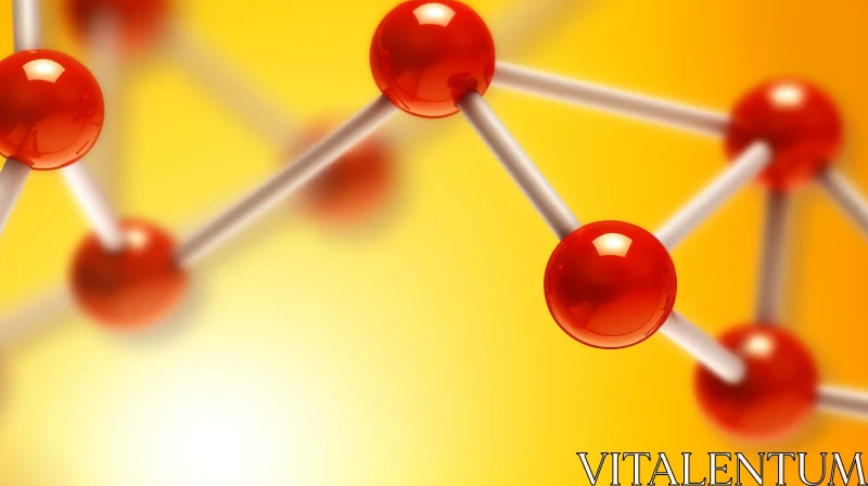 Red Chemical Molecule on Yellow Background: Matte Photo with Chrome Reflections AI Image